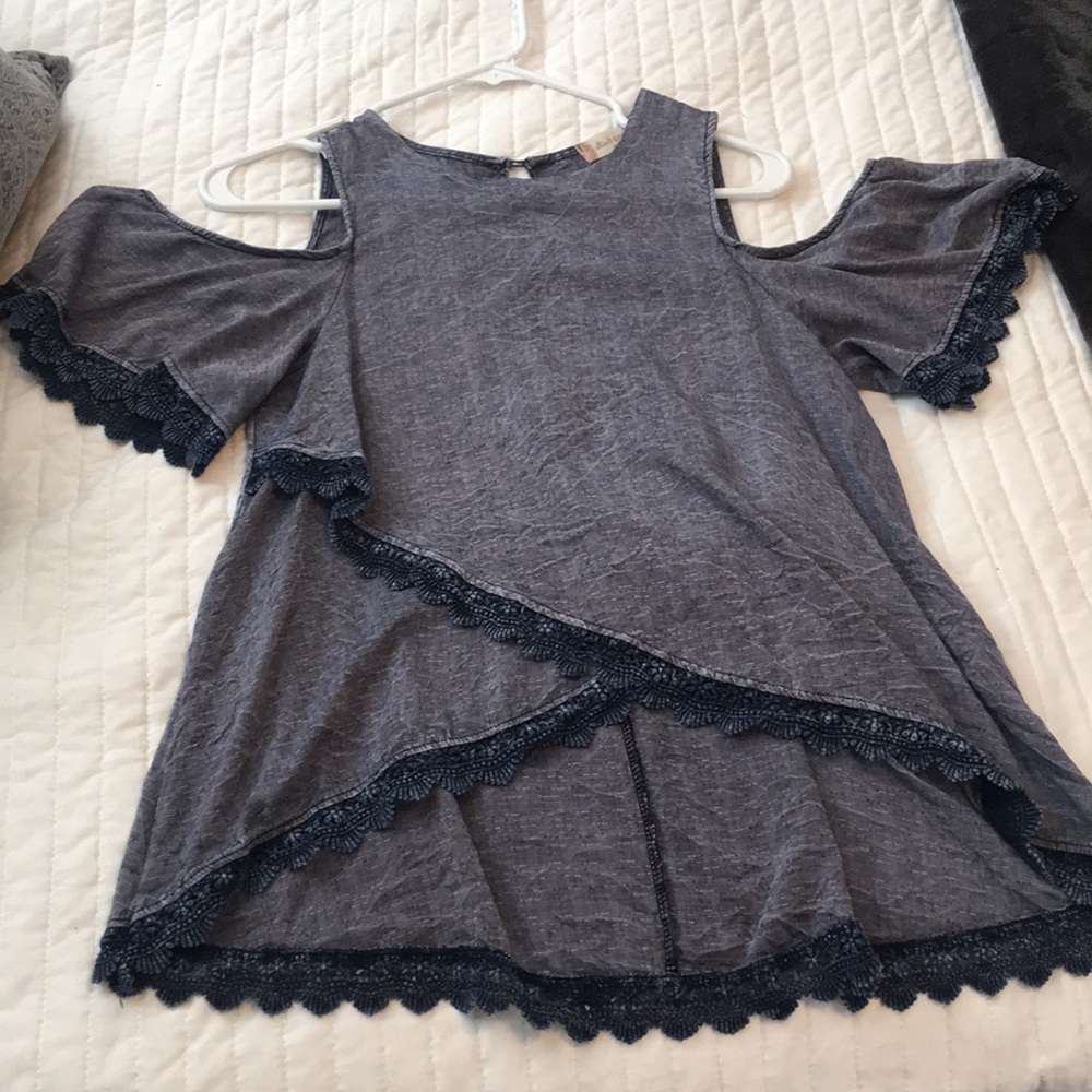 Dark blue cut out sleeve tank top
